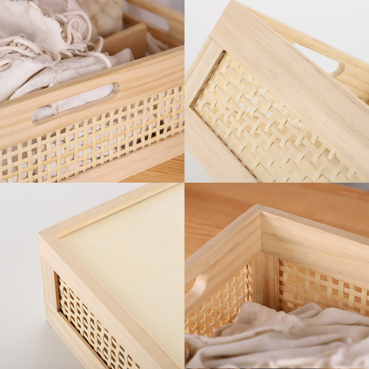 YRMT Wooden Baskets Shallow Wood Storage Basket Crate with Handles Decorative Storage Bins Organizer Rustic Farmhouse Countertop Basket for Shelves,Pantry,Kitchen YRMTKIHE