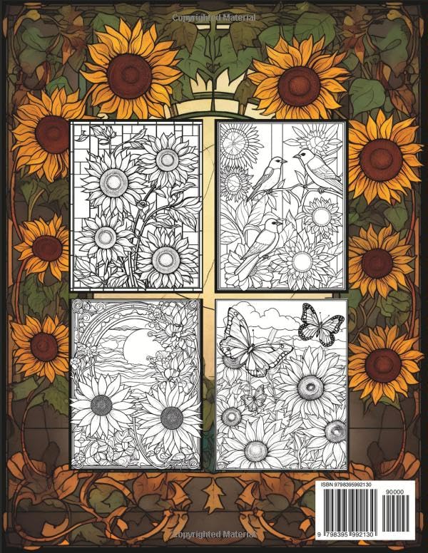 Glorious Sunflowers: A Stained Glass Inspired Coloring Book Majosta