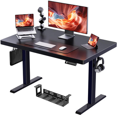 ErGear 40" x 24" Whole Piece Desktop Electric Standing Desk, Thick Height Adjustable Desk with 4 Height Memory, Home Office Computer Table with Cable Management Tray, Black
