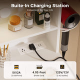 COMHOMA Vanity Desk with Lighted Mirror and Power Outlet, RGB LED Lights Makeup Vanity Set for Girls, Large Storage Capacity Dressing Table for Bedroom, 3 Lighting Modes Adjustable Brightness, White COMHOMA