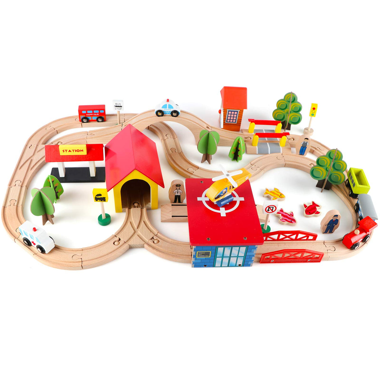 Qilay 69 PCS Wooden Train Set -Premium Wood Train Tracks & Trains Toys for Toddlers 3,4,5 Years Old, Expandable Train Toys Railway Kits for Girls Qilay