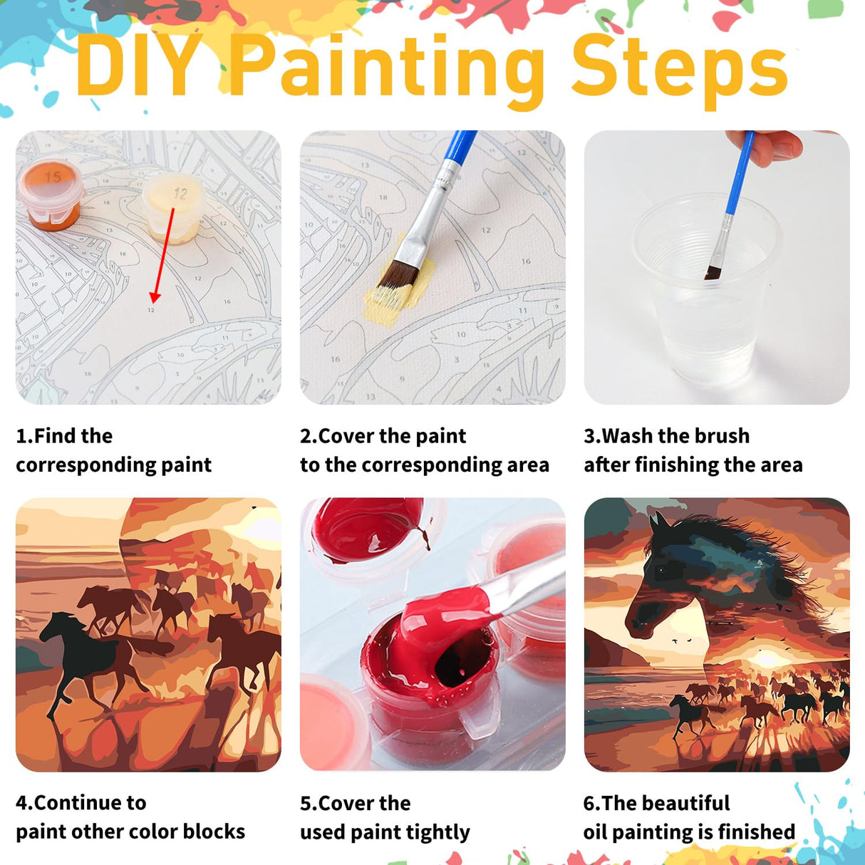 Mandun Paint by Numbers for Adult, Horse Paint by Numbers Kit for Adults Beginners, DIY Acrylic Oil Painting Kits with Brushes for Home Wall Decor 16x16Inch Mandun