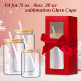 Honoson 24 Pcs Gift Boxes with Ribbon for Sublimation Glass Exhibition Boxes Transparent Gift Box for 12oz 16oz 20oz Drinking Glasses Jars Sublimation Glass Can Blanks Tumbler Gift Box(Red) Honoson