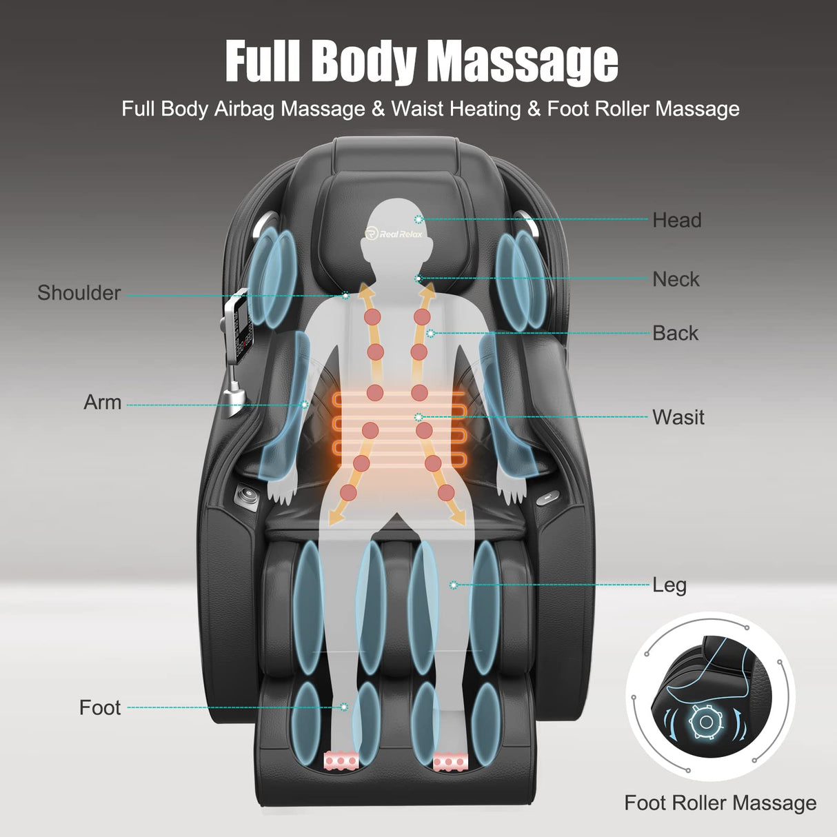 Real Relax 2025 Massage Chair Full Body, Zero Gravity SL-Track Shiatsu Massage Recliner with Heat, APP Control, Child Lock, Body Scan Bluetooth Foot Roller, Favor 06, All Black Real Relax