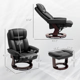 HOMCOM Swivel Recliner Chair with Ottoman, PU Leather Recliner with Adjustable Backrest, Footrest, Wood Base, Upholstered Reclining Chair for Living Room, Bedroom, Office, Black HOMCOM