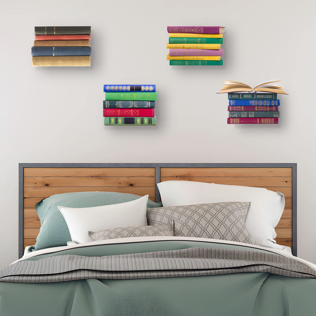 ECOSEAO Floating Book Shelves for Wall, Heavy-Duty Book Organizers, Iron Wall Mounted Shelves for Home Office Classroom Library, White Large (4) ECOSEAO