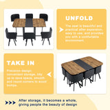LFVFFA Dining Room Table Set for 6, Space-Saving 60" Wood Color Kitchen Table with PU Leather Chairs, Modern 7-Piece Retangular Dinner Table Set for Apartment Conference Room Small Spaces LFVFFA
