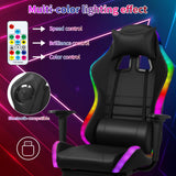gihusrzx Gaming Chair with Two Bluetooth-Compatible Speakers, Office Executive Chair with Retractable Footrest, Multiple RGB LED Light Modes 360 Degree Rotation Game Chair, 350lbs Load Red gihusrzx