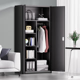 DNA MOTORING Metal Storage Cabinet, 72" Storage Wardrobe with Lock and Hanging Rod, Locking Cabinet Heavy Duty Utility Cabinet with 4 Shelves for Garage,Office,Home,Gym, Black, TOOLS-00633-BK-BK DNA MOTORING