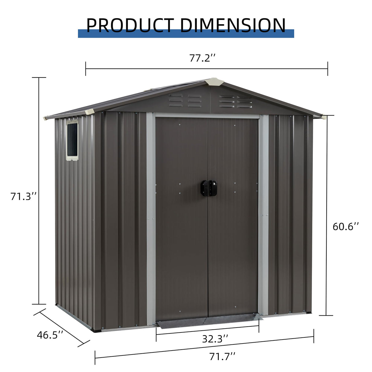JYQAQA 6x4 FT Outdoor Garden Storage Shed,Waterproof Metal Garden Sheds with Lockable Double Door,Weather Resistant Steel Tool Storage House Shed forPatio,Lawn Gray JY QAQA PET