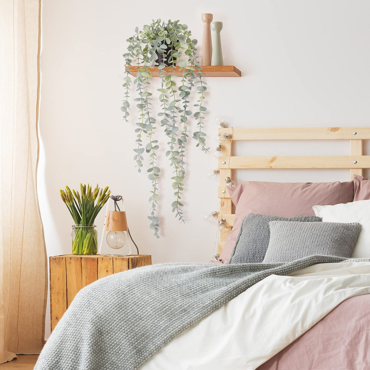 COCOBOO 1pcs Artificial Hanging Plants, Fake Potted Eucalyptus Faux Hanging Plant for Wall Room Home Indoor Outdoor Shelf Decor COCOBOO