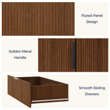 FONTOI Storage Cabinet, Kitchen Pantry Storage Cabinet with 3 Drawers 2 Doors, Wood Cupboard with Adjustable Shelves & Fluted Panel Design, Tall Home Storage for Living Room, Kitchen, Walnut FONTOI