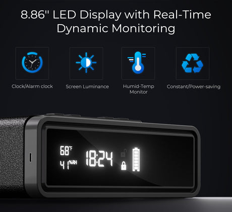 Smart Biometric Safe with Wireless Charging for Phone & Watch, 3 Access Methods to Unlock, Nightstand Drawer Safe LED Display with Humidity & Temperature Monitoring, Stopbox for Cash and Valuables ORARAER