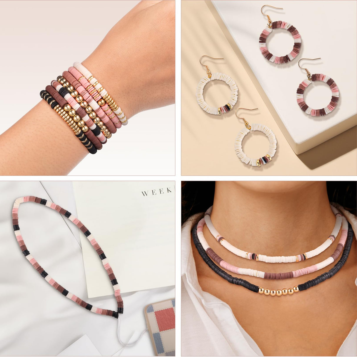 Funtopia 5200+ Pcs Brown Clay Beads Bracelet Making kit, Heishi Beads Polymer Clay Beads for Jewelry Making, Friendship Bracelet Kit with Gold Beads Charms for Girls Adults (6mm) Funtopia