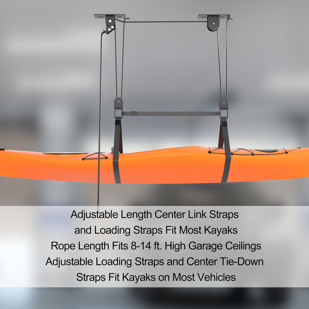 TRUSOON Ceiling Kayak Hoist, Heavy Duty Kayak Pulley System for Garage, Hold Up to 150 lbs Capacity, Canoe Garage Lift Storage System, Fit 10-14 Foot Ceilings, Black TRUSOON