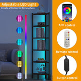 HONGOUZWL Corner Shelf with LED Lights, 6-Tier Corner Bookshelf, 66'' Organizer Book Shelf Shelves Steel Frame Display Stand with Living Room, Bedroom, Study, Rustic Brown HONGOUZWL