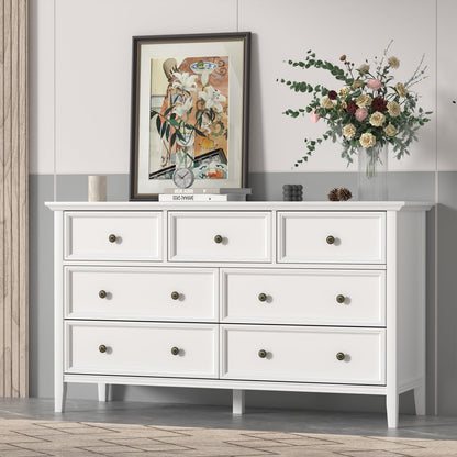 IKENO White 7 Drawer Dresser for Bedroom, Modern Solid Wood Large Storage Cabinet, Simple White Chest of Drawer for Bedroom Living Room Hallway Entryway (White) - WoodArtSupply