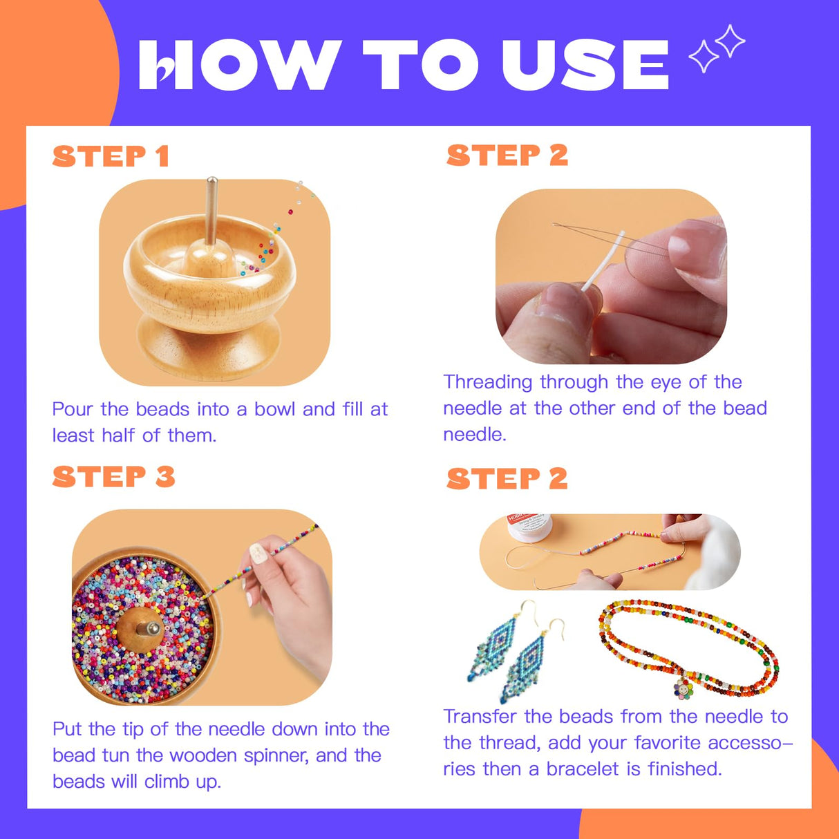 hobbyworker Bead Spinner, for Jewelry Bracelet Making, Seed Beads, Waist Beads Kit Line Quick Beading Tool (3 Trays 1 Bead Plugs) hobbyworker