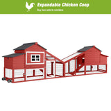 GUTINNEEN Rabbit Hutch Outdoor Mobile Chicken Coop with Wheels Wooden Bunny Cage Large Duck House with Run UV Roof(Red) GUTINNEEN