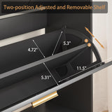 LYNSOM Shoe Cabinet with 2 Flip Drawers, Black Shoe Storage Cabinet, Slim Wooden Freestanding Shoe Rack, Shoe Organizer with Fluted Panel for Entryway Hallway LYNSOM