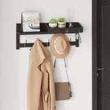 AMBIRD Wall Hooks with Shelf 26.57inch Entryway Wall Hanging Shelf Wood Coat Hooks for Wall Coat Rack Wall Mount Rack with 5 Dual Hooks 3 Key Hooks Mail Organizer and Key Rack Key Holder (Black) AMBIRD