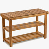 BEEFURNI Wooden Shoe Rack Bench, 3-Tier Sturdy Shoe Organizer, Acacia Wood Shoe Shelf, 300 LBS Load Capacity, Perfect for Closet Entryway Bathroom Bedroom, 1-year Manufacturer Warranty, Natural Acacia BEEFURNI