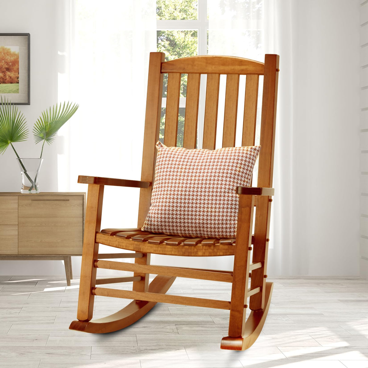 Hupmad Wooden Rocking Chair Rocker Outdoor Oversized Porch Rocker Chair,Patio Wooden Rocker with Armrest,All Weather Rocker Slatted for Backyard,Garden,400 lbs Support,Natural Hupmad