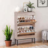 Nouva Rattan Shoe Cabinet - Freestanding Shoe Storage w/ 2 Flip Drawers & 1 Drawer, Narrow Shoe Organizer Rack for Entryway, Living Room Nouva