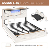 Hasuit Rustic Queen Size Bed Frame with LED Lights, Charging Station, and Storage Drawers Hasuit