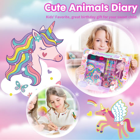 Unicorn Gifts for Girls 5 6 7 8 9 10-12 Years Old, Kids Unicorn Stationery Set with Secret Diary, Stamps, Pens, Journal Notebook Birthday Gifts for Little Girls YOYTOO