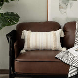 OJIA Lumbar Decorative Boho Throw Pillow Cover, 12 x 20 Farmhouse Cute Pillowcase Minimalist Neutral Collection Cream White Tufted with Tassels Woven Cushion Cover for Sofa Couch Bedroom Living Room OJIA