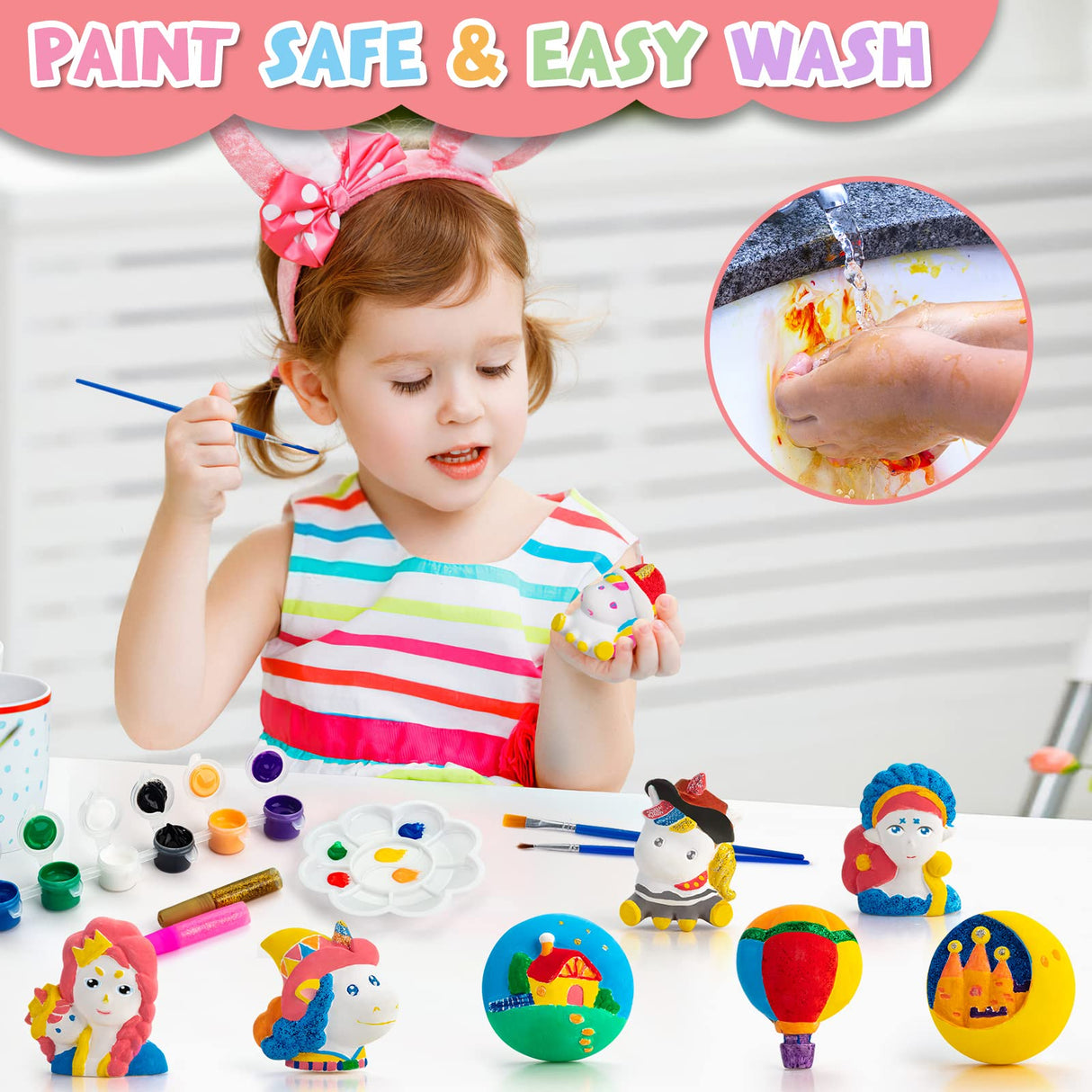 KODATEK 62 Pieces Unicorn Painting Kit, Arts and Crafts for Kids, Girls Toys DIY Creative Activity, 8 Unicorn Figurines, Easter Birthday Gift for 4-8 Years Old Girls Kids KODATEK