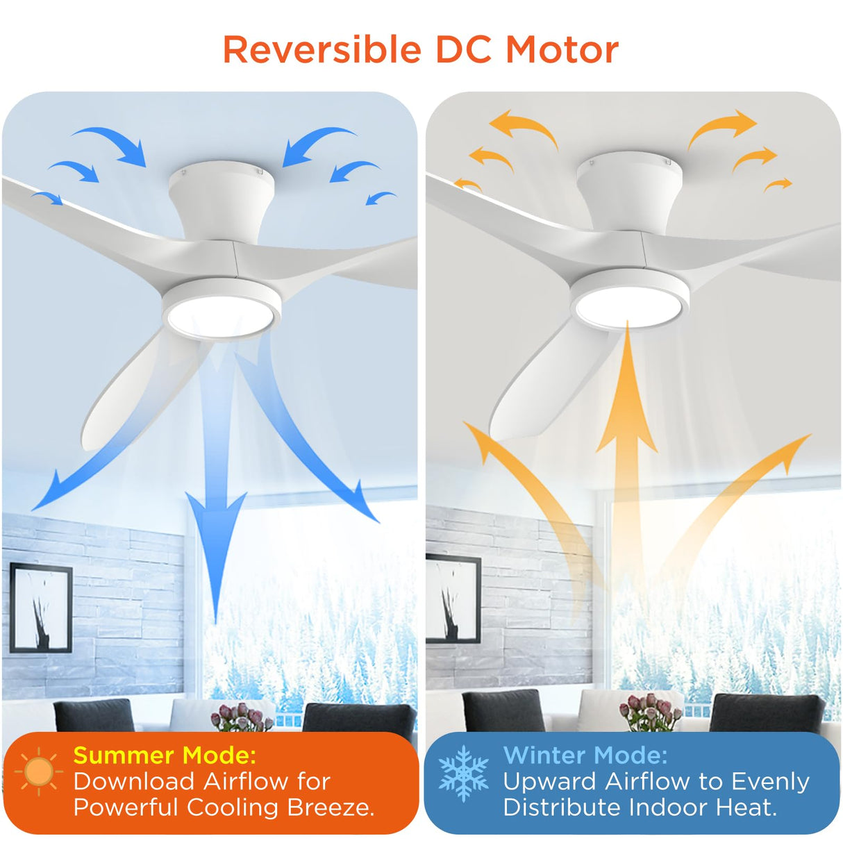 TALOYA 52 inch Ceiling Fans with Lights Remote Control, Modern Low Profile Ceiling Fan with Quiet Reversible DC Motor for Bedroom Living Room and Patio White TALOYA