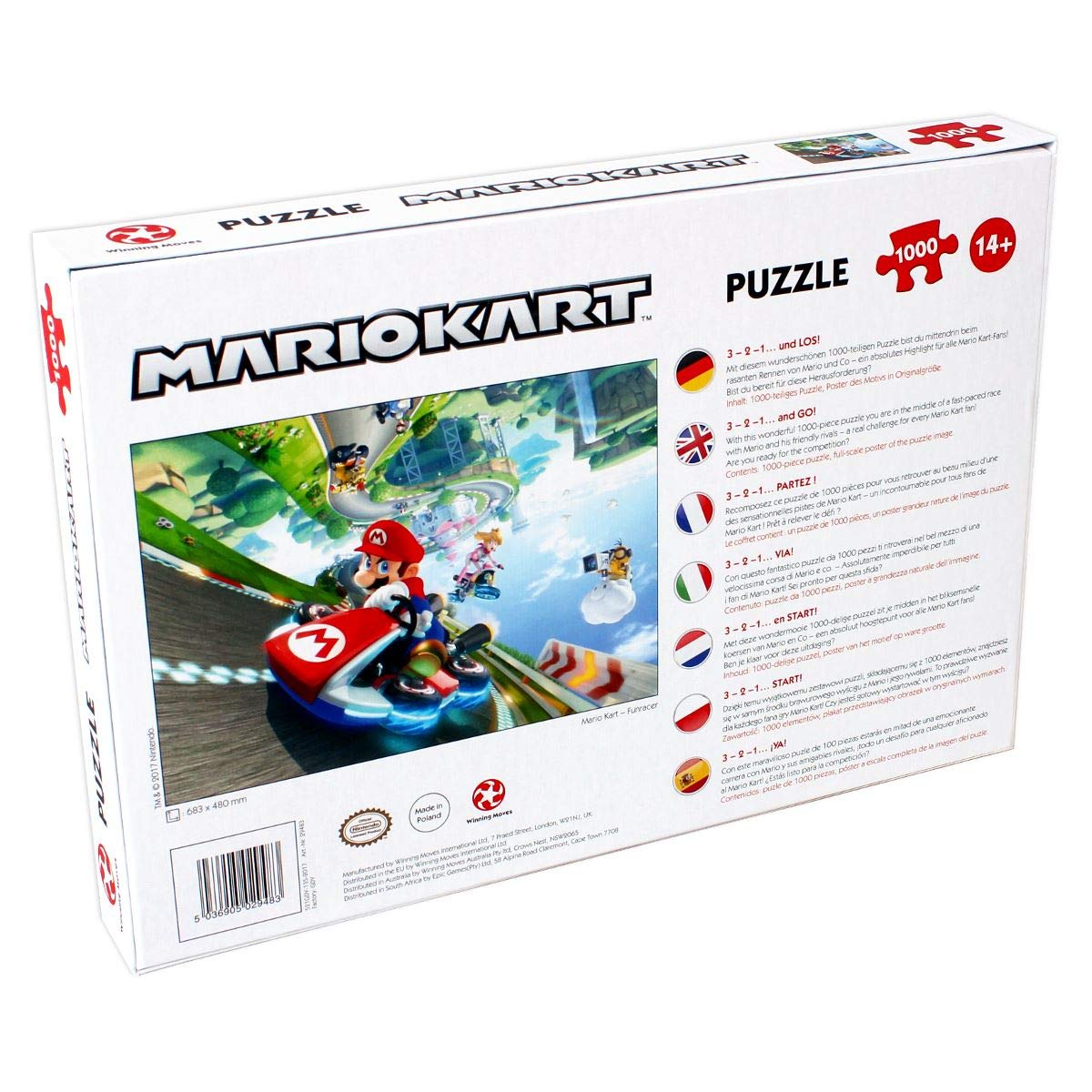 Winning Moves Mario Kart Funracer 1000 Piece Jigsaw Puzzle Game, Piece Together The Iconic Mario Kart Scene, Contains a Full-Scale Poster of The Puzzle Image, Gift and Toy for Ages 14 Plus Winning Moves