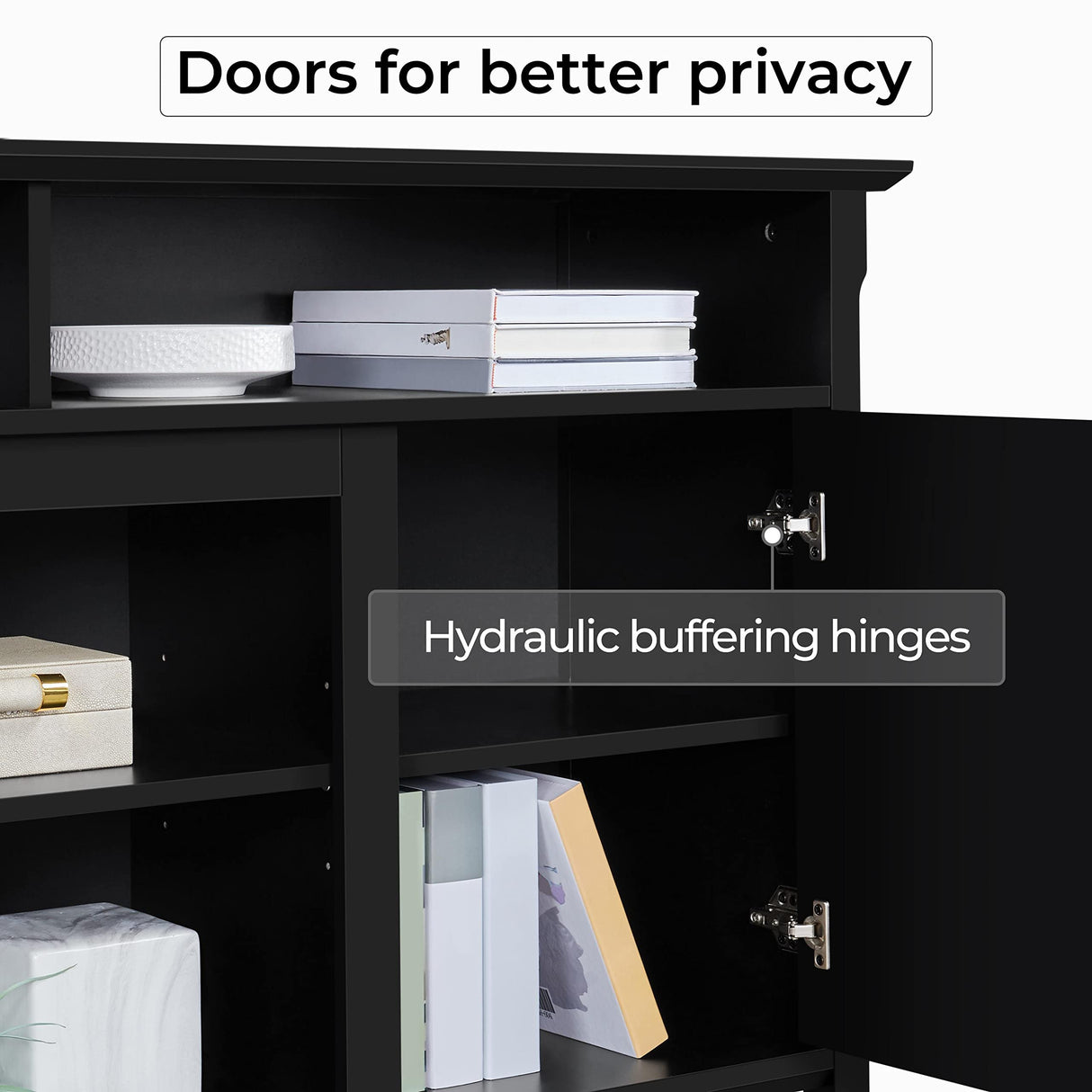 Yaheetech Black TV Stand with Doors for TVs up to 65 in, Modern TV Console with Power Outlet & Storage Shelf, Mid-Century Entertainment Center for Living Room, 31 in Tall Yaheetech