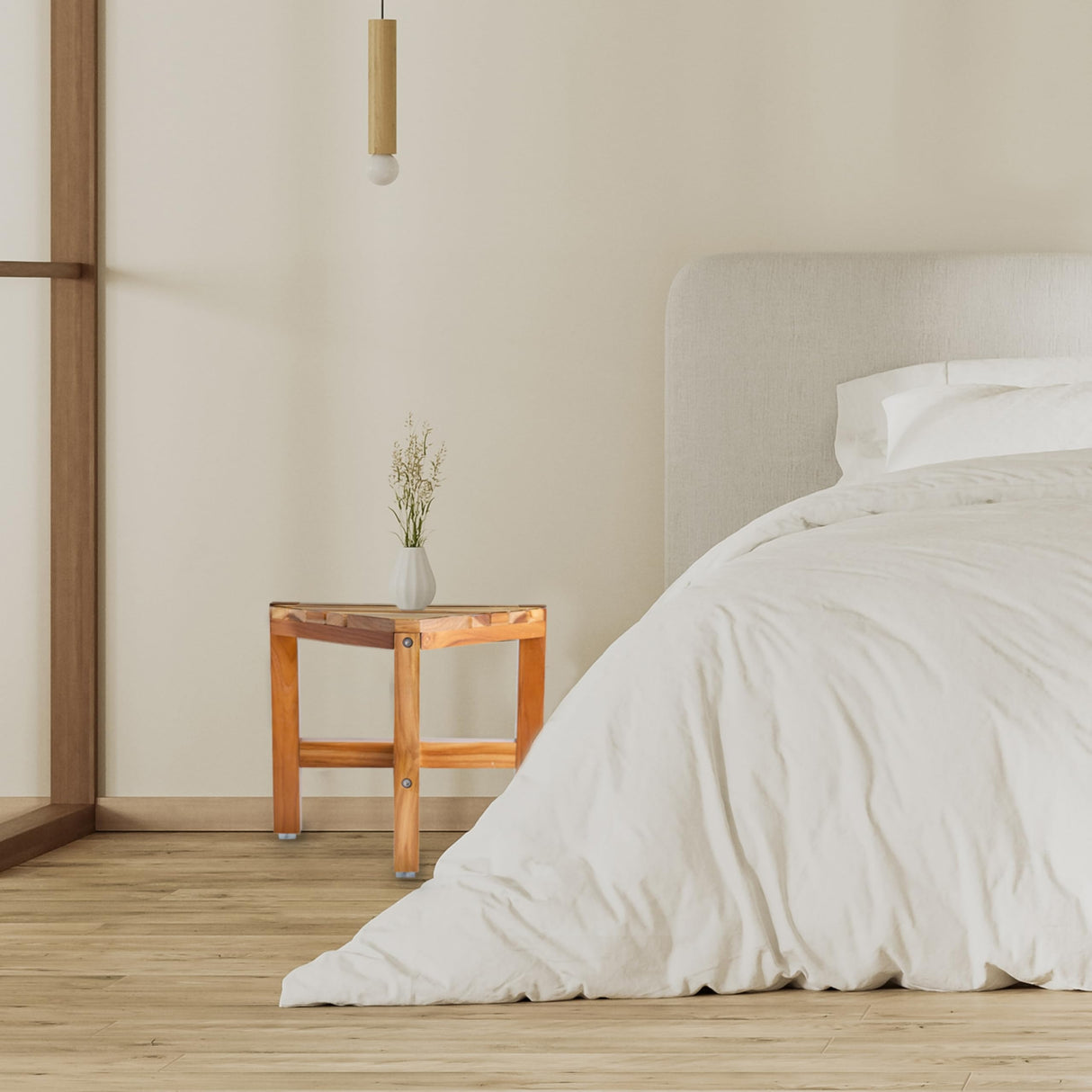 PERFNIQUE Teak Shower Stool, Teak Shower Bench, 12'' Shower Stool for Shaving Legs, Spa Foot Rest for Inside Shower, Organizer Teak Stool, Waterproof Small Corner Bench for Bathroom Livingroom (12'') PERFNIQUE