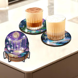 Sitsink Moon Landscape Diamond Art Coasters - 8 Pcs DIY Moon Landscape Northern Lights Adult Diamond Painting Coasters Kits with Holder for Adults Beginners Gift Crafts Supplies Sitsink