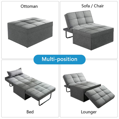 Vonanda Sofa Bed, Convertible Chair 4 in 1 Multi-Function Folding Ottoman Modern Breathable Linen Guest Bed with Adjustable Sleeper for Small Room Apartment,Dark Gray