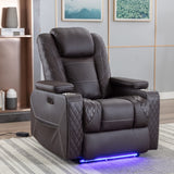 Houjud Power Recliner Chair, Home Theater Seating Soft Leather Electric Recliner Movie Chair for Living Room with Adjustable Headrest, LED Lighting, Hidden Arm Storage, Cup Holder (Brown) Houjud