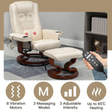 AVAWING Reclining Chair with Vibration Massage Faux Leather Recliner with Ottoman Swivel Wood Recliner Chairs for Living Room, Beige AVAWING