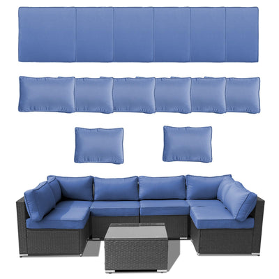 FURNAWAY 14Pcs Outdoor Sofa Cushion Replacement Set - Water Repellent Patio Furniture Cushions for Sectional/Deep Seat,UV Resistant (Blue)