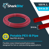 SharkBite 3/4 Inch x 100 Feet Red PEX-B, PEX Pipe Flexible Water Tubing for Plumbing, U870R100 SharkBite