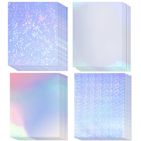 20 Sheets Holographic Printable Sticker Paper, 8.5x11 Inch Vinyl Sticker Paper for Inkjet & Laser Printer, Waterproof Dries Quickly Sticker Paper - Diamond/Rainbow/Glossy White/Star Cosrk