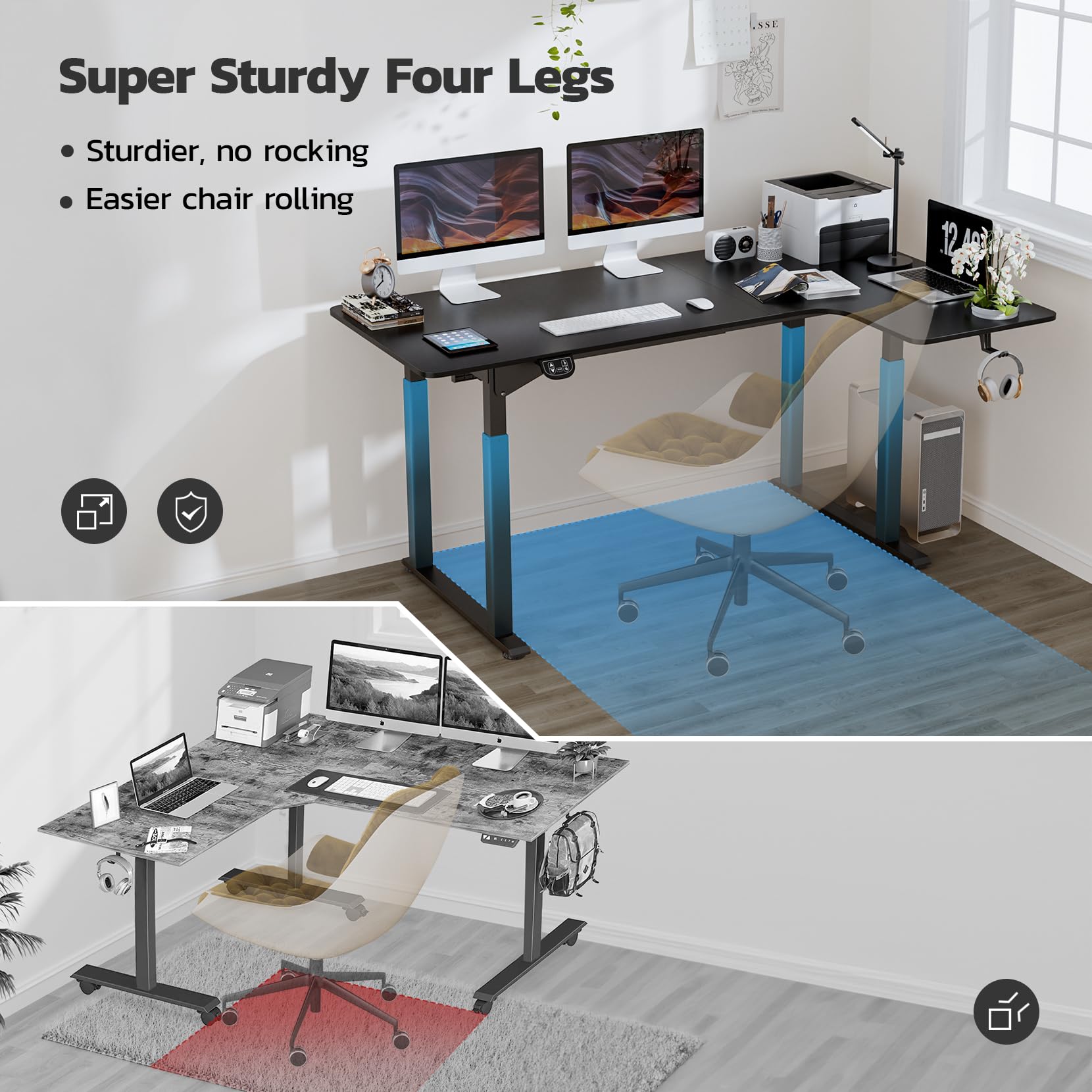 Dripex Standing Desk, 63"/ 71" L Shaped Desk Adjustable Height, Electric Corner Stand Up Desk Large Home Office Desk Computer Workstation, Dual Motor Sit Stand Desk 4 Legs, Super Stable - WoodArtSupply