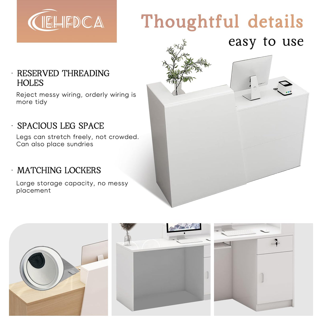 IEHFDCA Retail Reception Desk with Storage, Modern Checkout Counter for Store, Anti-Scratch Front Desk for Salon, Boutique, Cafe – Easy Assembly B 45.3" x 16.5" x 39.4" IEHFDCA