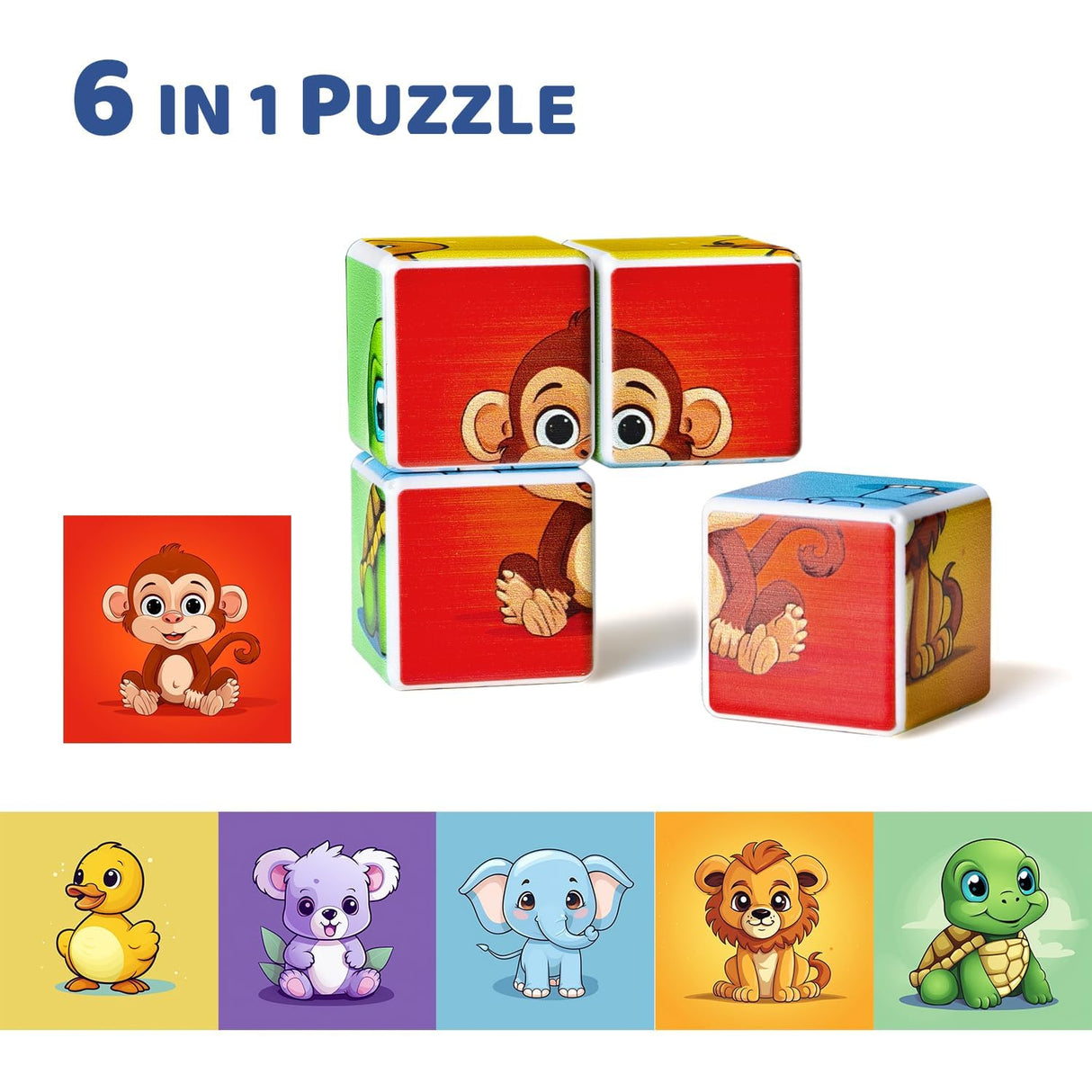 Pairez Toys 3D Magnetic Cubic Jigsaw Puzzle Toys for Toddlers, Large Building Blocks Cubes 1.65 Inches, Integrated with Magnets, 6 Patterns in Animal Theme Pairez Toys