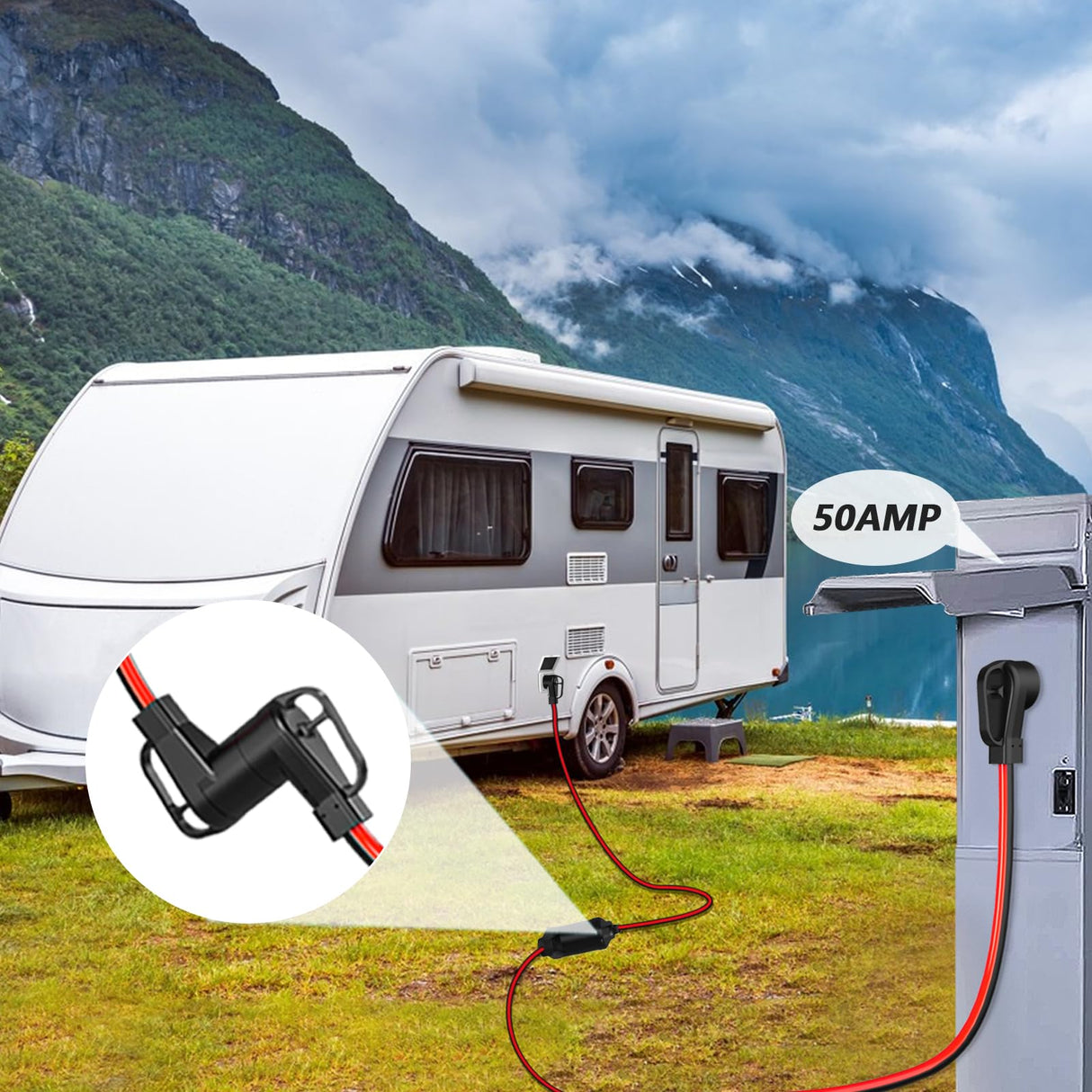 RVPLAN 25 FT 50 Amp RV/EV Extension Cord Outdoor Waterproof,4 Prong Flexible Heavy Duty STW RV Power Cord,NEMA 14-50P/R Standard Plug Suit for EV Charging and RV Trailer Campers, Black-Red,ETL RVPLAN