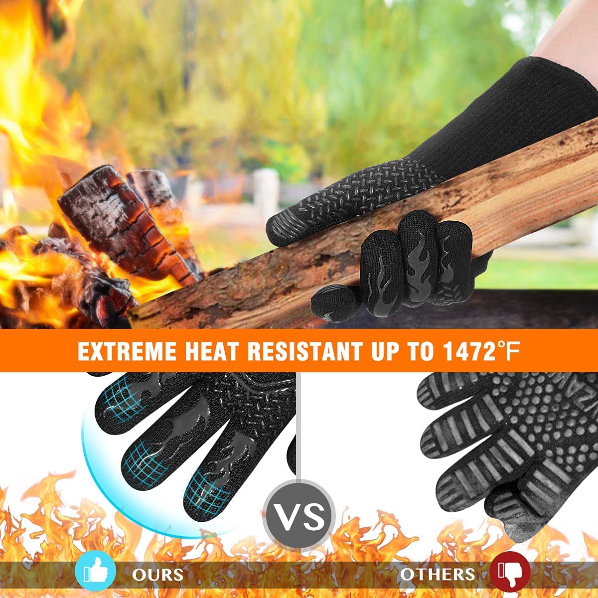 HAMITOR BBQ Grill Gloves Heat Resistant: 1472℉ High Temp Resistance Fireproof Glove for Grilling Smoking Barbecue - Washable Long Oven Mitts Extreme Hot Proof Mitts for Kitchen Cooking Baking Redriver