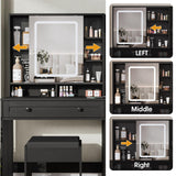 Fameill Vanity Desk with Mirror and Lights, Makeup Vanity Desk with Power Outlet, 2 Drawers & Storage, Vanity Table with Chair & Jewelry Cabinet, for Bedroom (Black) Fameill