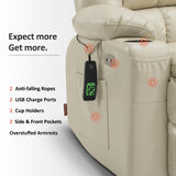 MCombo Dual Motor Power Lift Recliner Chair for Elderly, Lay Flat Lift Chair with Heat and Massage, Petite Wide Lift Chair, Cup Holders, USB A&C Ports, Faux Leather R7894 (Cream White, Small-Wide) MCombo